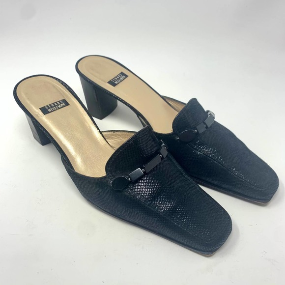 Stuart Weitzman Shoes - Stuart Weitzman Black Square Toe Heeled Mules